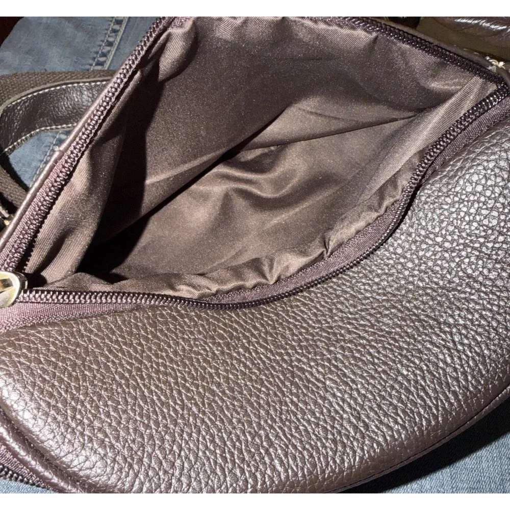 Leather Fanny Pack Waist Sack Handbag Brown Pebble Pockets Adj Strap Zip Pocket - Picture 8 of 9